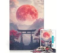 Puzzle 1000 pièces Porte Torii Lune Rouge pour Adolescents Stimule la mémoire Loisirs faciles Bords Nets Surprise de Noël (50x75cm)