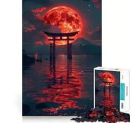 Puzzle 1000 pièces Porte Torii Lune Rouge pour Adultes, Jeu de réflexion et de renforcement des Liens familiaux, découpe de précision, Cadeau créatif (38x52cm)