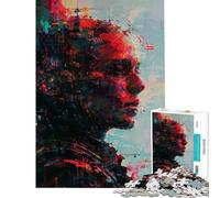 Puzzle 1000 pièces Portrait Abstrait de Femme en Rouge Jeu addictif pour cultiver la Patience Décoration Amusante Cadeau d'anniversaire Parfait (Dimensions 38x26cm)