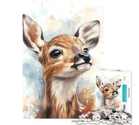 Puzzle 1000 pièces Portrait Aquarelle d'un Faon Décoration intérieure Jouet Idéal comme Cadeau (38x52cm)