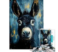 Puzzle 1000 pièces Portrait d'âne Bleu et Or Jeu pour Adultes et familles Idéal pour Passer Le Temps à la Maison Cadeau Original pour Un Anniversaire ou Noël (Dimensions 38x26cm)
