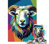 Puzzle 1000 pièces Portrait de bélier coloré Style Pop Art Défi cérébral Jeu addictif et Manuel Cadeau d'anniversaire Cadeau de Père Noël Secret (Dimensions 38x26cm)