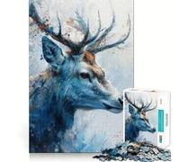 Puzzle 1000 pièces Portrait de cerf Bleu,Assemblage Parfait,activité ludique et Intelligente,Jeu Amusant pour se détendre,Cadeau d'anniversaire (38x26cm)