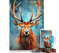 Puzzle 1000 pièces Portrait de cerf Pop Art pour Adultes, Jeu de réflexion apaisant, Bords précis, 38x26cm