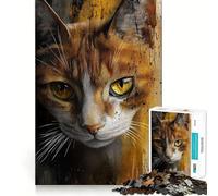 Puzzle 1000 pièces Portrait de Chat avec Fond Abstrait Découpe précise Jeu créatif et Artistique pour des Moments de détente et de Relaxation Cadeau d'anniversaire (50x75cm)