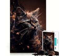Puzzle 1000 pièces Portrait de Chat Découpe Nette Art Focus Jeu de Construction Temps de détente Jeu Amusant pour Un Anniversaire (38x52cm)