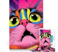 Puzzle 1000 pièces Portrait de Chat psychédélique pour Adolescents, Jeu de logique et de réflexion, Divertissement paisible, Bords Lisses, Cadeau créatif 38x26cm
