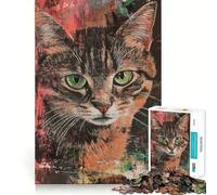 Puzzle 1000 pièces Portrait de Chat sur Fond Abstrait Bords impeccables Casse-tête Amusant Cadeau détente Jeu Cadeau d'anniversaire Artistique (38x26cm)