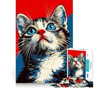 Puzzle 1000 pièces Portrait de Chaton aux Yeux Bleus Décoration soignée,Casse-tête,Cadeau,Jeu de Paix,œuvre d'art de Noël (38x26cm)