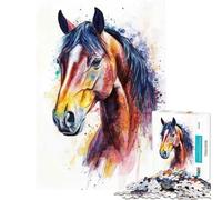 Puzzle 1000 pièces Portrait de Cheval Aquarelle Jeu de réflexion Stimulant l'intelligence Jouet addictif Cadeau d'anniversaire Défi Difficile (Dimensions 38x26cm)