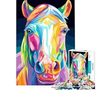 Puzzle 1000 pièces Portrait de Cheval coloré Jeu addictif pour cultiver la Patience Décoration Amusante Cadeau d'anniversaire Parfait (Dimensions 50x75cm)