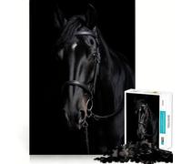 Puzzle 1000 pièces Portrait de Cheval Noir Découpe précise Jeu de logique et de détente Décoration de Noël (50x75cm)