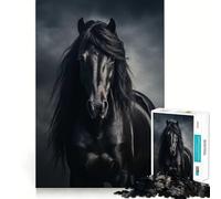 Puzzle 1000 pièces Portrait de Cheval Noir,Jeu de précision,Jeu de logique,Divertissement pour Passer Le Temps,Cadeau d'anniversaire Amusant (50x75cm)