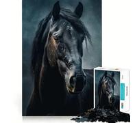 Puzzle 1000 pièces Portrait de Cheval Noir,Jeu de précision,Jeu de logique,Divertissement pour Passer Le Temps,Cadeau d'anniversaire Amusant (38x26cm)