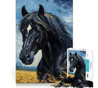 Puzzle 1000 pièces Portrait de Cheval Noir Peinture Découpe précise Un défi Stimulant et Amusant,Un Jeu de détente et de Loisirs,Une décoration de Noël idéale (38x52cm)