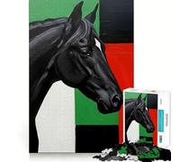 Puzzle 1000 pièces Portrait de Cheval Noir sur Fond géométrique,Finitions soignées,Jeu créatif et Amusant, pour Un Anniversaire (38x26cm)