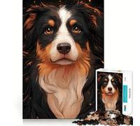 Puzzle 1000 pièces Portrait de Chien Border Collie avec Paillettes Décoration Neat Fit,Casse-tête Cadeau,Jeu de Paix,Pièce d'art de Noël (38x26cm)