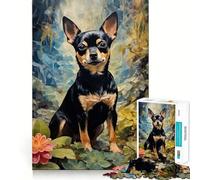 Puzzle 1000 pièces Portrait de Chihuahua dans Un décor Floral,Assemblage Parfait,Jeu de réflexion Artistique,Moment de détente,Cadeau de Noël (38x26cm)