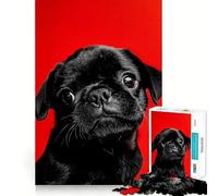Puzzle 1000 pièces Portrait de Chiot Carlin Noir,découpe précise,défi Intelligent et Amusant,Divertissement et décoration de Noël (50x75cm)