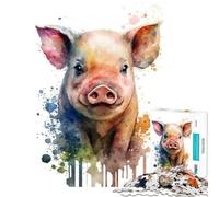 Puzzle 1000 pièces Portrait de Cochon Aquarelle Jeux relaxants Jouets addictifs pour cultiver la Patience Cadeaux et Jouets Parfaits pour Les Couples (Dimensions 38x52cm)
