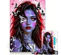 Puzzle 1000 pièces Portrait de Femme Papillon avec Peau Galaxie Bords Parfaits Jeu cognitif Jeu Lent Décoration Artistique de Noël (38x52cm)