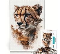 Puzzle 1000 pièces Portrait de guépard avec Paysage Découpe précise Jeu de logique Artistique Activité Calme pour Un Anniversaire (38x52cm)
