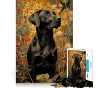 Puzzle 1000 pièces Portrait de Labrador Noir dans Un décor Floral Découpe précise Activité ludique et Intelligente Moments de détente Cadeau de décoration d'anniversaire (50x75cm)