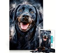 Puzzle 1000 pièces Portrait de Labrador Noir,découpe précise,défi Intelligent et Amusant,Divertissement et décoration de Noël (38x52cm)