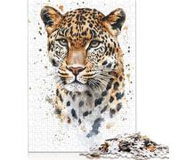 Puzzle 1000 pièces « Portrait de léopard Aquarelle », Puzzle de difficulté, Jeu éducatif, Jouet de décoration familiale, 1000 pièces (75 x 50 cm)