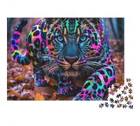 Puzzle 1000 pièces « Portrait de léopard néon » - Gros Plan psychédélique - Jeu éducatif pour Adultes - Décoration élégante - Défi - Cadeau d'anniversaire Unisexe - 52 x 38 cm - 1000 pièces