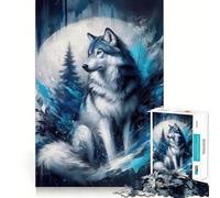 Puzzle 1000 pièces Portrait de Loup Bleu Articulations Pointues,Jeu Amusant et Stimulant pour l'esprit,Décoration Murale de Noël (50x75cm)