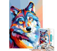 Puzzle 1000 pièces Portrait de Loup coloré Art numérique Casse-tête Jeu de réflexion Défi d'intelligence Jouet addictif Cadeau d'anniversaire Défi Difficile (Dimensions 38x26cm)