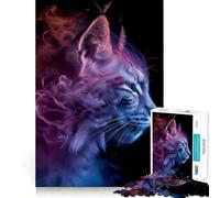 Puzzle 1000 pièces Portrait de Lynx Fumé pour Adolescents Jeu de logique et de détente Découpe précise Cadeau Artistique (38x52cm)