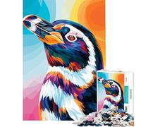 Puzzle 1000 pièces Portrait de Pingouin coloré Défi intellectuel Jouet addictif Jeu Manuel Cadeau d'anniversaire Cadeau Père Noël Secret (Dimensions 75x50cm)