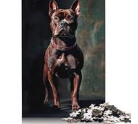 Puzzle 1000 pièces Portrait de Pitbull Brun Puzzles pour Adultes Puzzles en Bois Puzzles de Jeu Défi 1000pcs (75x50cm)