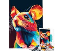 Puzzle 1000 pièces Portrait de Rat géométrique coloré Jeu Manuel et éducatif Cadeau de Père Noël Secret Décoration Parfaite (Dimensions 38x26cm)
