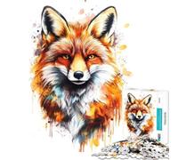 Puzzle 1000 pièces Portrait de Renard Aquarelle Stimule Le Cerveau Décoration intérieure Jouet Anti-Stress Convient aux Enfants de 14 Ans et Plus (38x26cm)