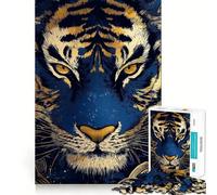Puzzle 1000 pièces Portrait de Tigre Bleu Jeu d'Assemblage Précis et Amusant,Activité Cérébrale Intelligente,Détente et Cadeau d'anniversaire (50x75cm)