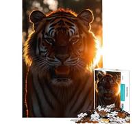 Puzzle 1000 pièces Portrait de Tigre sous Une lumière dorée Décoration d'intérieur pour Anniversaire ou Noël Jeu éducatif Convient aux Personnes de 14 Ans et Plus 50x75cm
