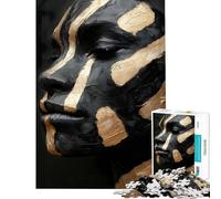 Puzzle 1000 pièces Portrait de Visage Noir et Or Aide à l'exercice cérébral Activités familiales Jeu Pratique pour Les 14 Ans et Plus Jeu de Puzzle Offert (38x26cm)