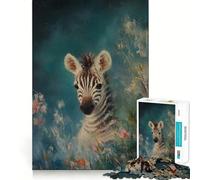 Puzzle 1000 pièces Portrait de zèbre en Fleurs Jeu de réflexion Amusant Conception sans Espace pour Les réunions de Famille (38x52cm)