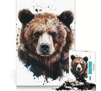 Puzzle 1000 pièces Portrait d'ours Aquarelle Jeu de Reconnaissance Technologie de Découpe Laser Avancée Jouet d'Intérieur Divertissement pour Les Fêtes (38x26cm)