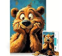 Puzzle 1000 pièces Portrait d'ours de Dessin animé à l'expression rigolote Découpe soignée Décoration Jeu de réflexion Cadeau Activité Calme pour Un Anniversaire (50x75cm)