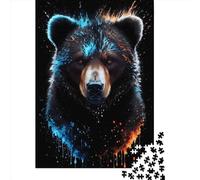 Puzzle 1000 pièces Portrait d'ours Noir Puzzles carrés créatifs en Bois pour Adultes Cadeaux de Noël 1000 pièces (75 x 50 cm)