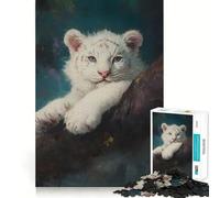Puzzle 1000 pièces Portrait d'un bébé Tigre Blanc Jeu Amusant et Technique de découpe Laser avancée Jouet d'intérieur divertissant pour Les fêtes (38x26cm)