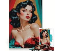 Puzzle 1000 pièces Portrait Glamour pin-up Brune Découpe précise Jeu de logique Artistique Loisirs et Divertissement Décoration Murale de Noël (38x26cm)