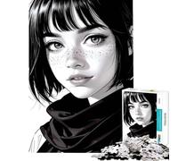 Puzzle 1000 pièces Portrait Monochrome d'une Jeune Femme Jeu Amusant Défi d'intelligence Jouet addictif Cadeau pour Femmes et Hommes mais Amusant et Humoristique (Dimensions 50x75cm)