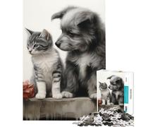 Puzzle 1000 pièces Portraits de Chiens et Chats Mignons Jeu éducatif Stimule l'intelligence Jouet addictif Cadeau de Père Noël Secret Cadeau d'anniversaire (Dimensions 38x26cm)