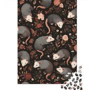 Puzzle 1000 Pièces Possum Floral Pattern pour Adolescents - Jeu De Réflexion - Cadeaux pour Femmes - Idées Cadeaux Uniques pour Un Anniversaire Ou Noël 38x26cm/1000pcs