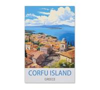 Puzzle 1000 Pièces,Poster Vintage sur Toile de l'île de Corfou, Grèce, Plage,Cadeau d'anniversaire Unique pour Les Adolescents Et Les Adultes(38x26cm)-E75